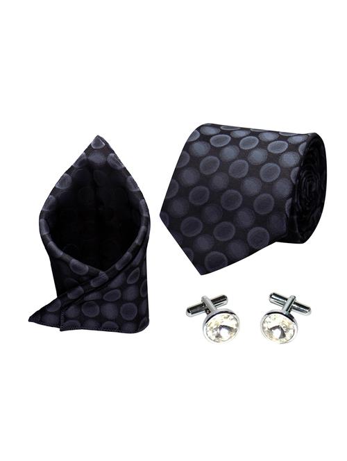 black micro fiber tie with cufflinks & pocketsquare - 15657967 - Very Small Image - 1