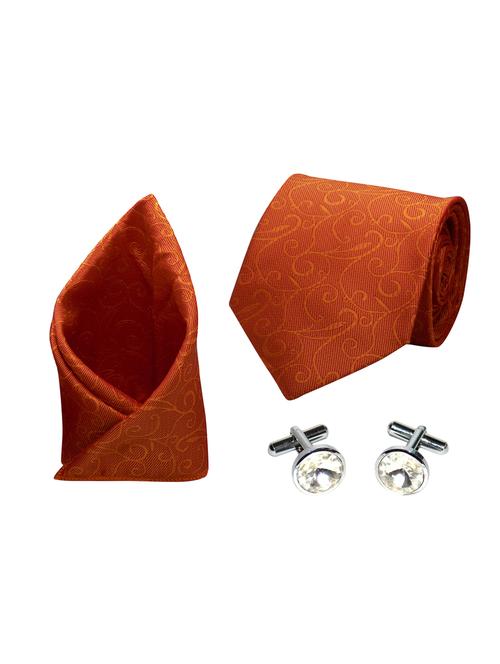 orange micro fiber tie with cufflinks & pocketsquare - 15657968 - Very Small Image - 1