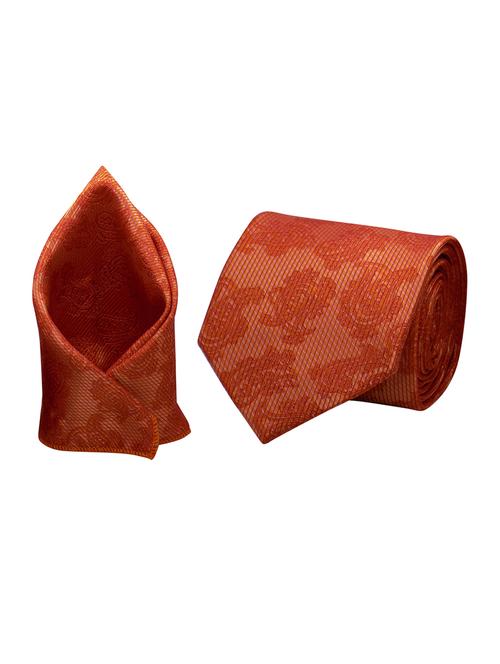 orange micro fiber tie with cufflinks & pocketsquare - 15657973 - Very Small Image - 1