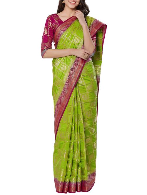 zari conversational banarasi saree with blouse - 15658057 - Very Small Image - 1