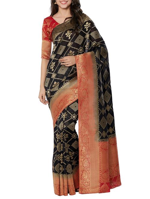zari motifs banarasi saree with blouse - 15658060 - Very Small Image - 1
