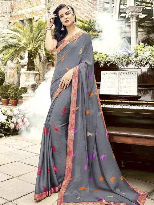paisley printed saree with blouse - 15659122 - Very Small Image - 1