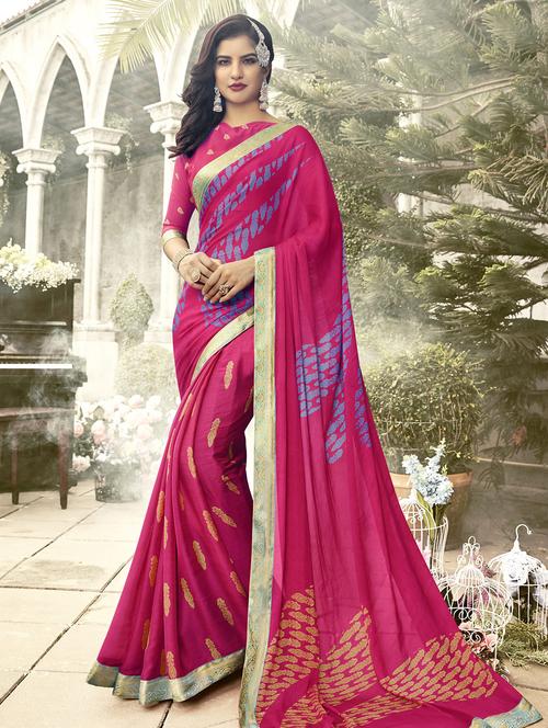contrast bordered printed saree with blouse - 15659123 - Very Small Image - 1
