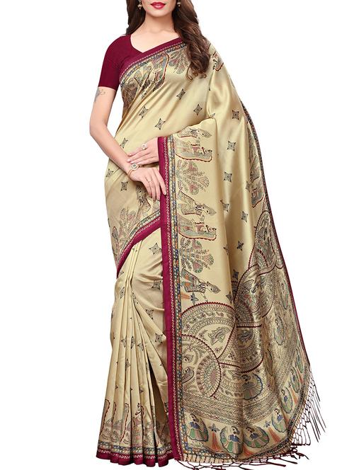 contrast bordered mysore silk saree with blouse - 15659325 - Very Small Image - 1