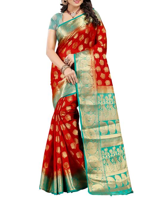 conversational zari motif banarasi saree with blouse - 15659689 - Very Small Image - 1