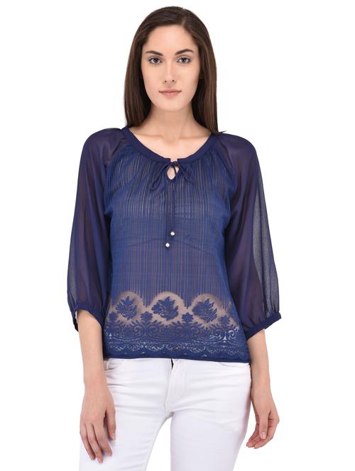 tie-up neck mesh top - 15660582 - Very Small Image - 1