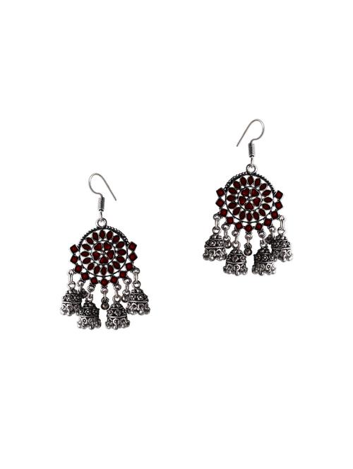 red silver tone jhumka - 15660754 - Very Small Image - 1