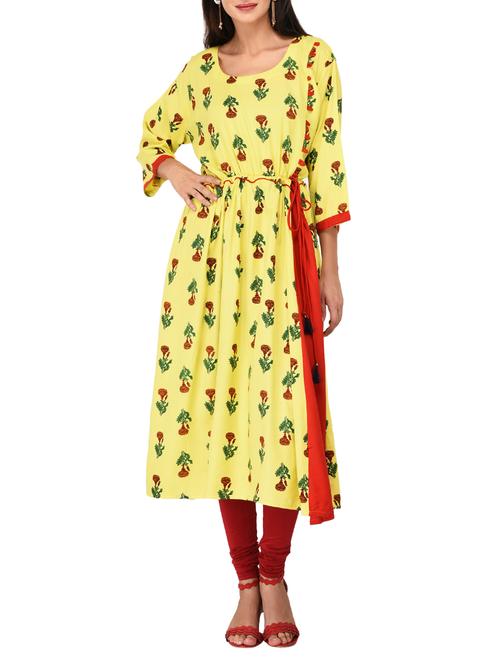 flared printed kurta with drawcode - 15660860 - Very Small Image - 1