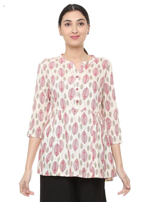 leaf print button detail tunic - 15669417 - Very Small Image - 1