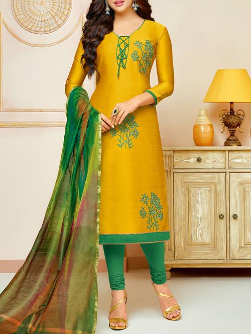 embroidered unstitched churidaar suit - 15669435 - Very Small Image - 1