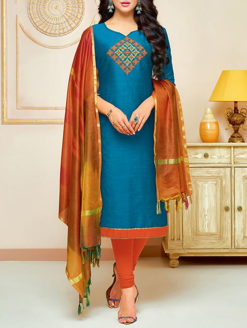 embroidered unstitched churidaar suit - 15669444 - Very Small Image - 1