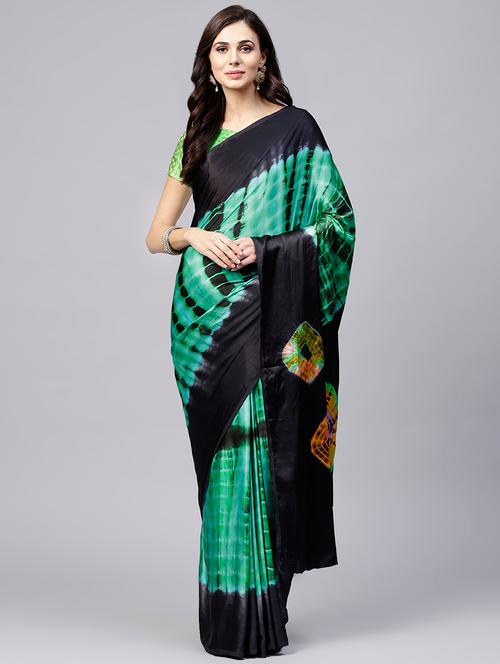 contrast border shibori saree with blouse - 15669501 - Very Small Image - 1
