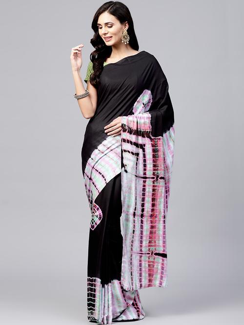 contrast shibori border saree with blouse - 15669504 - Very Small Image - 1
