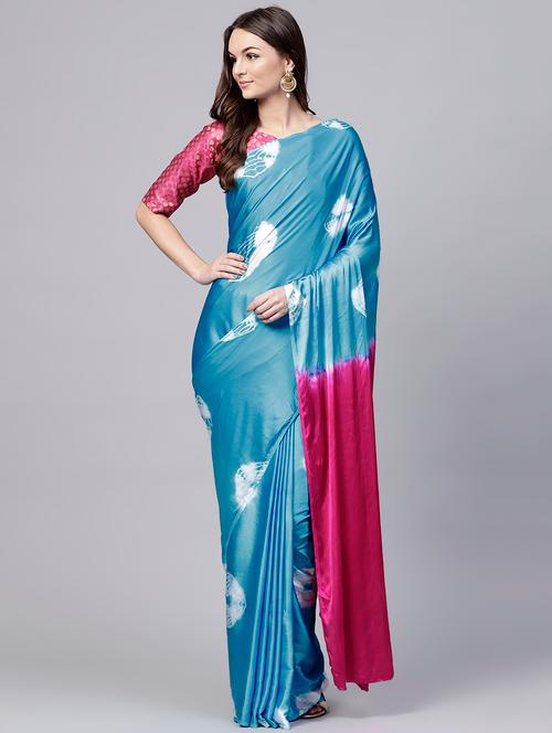 contrast pallu tie & dye saree with blouse - 15669506 - Very Small Image - 1
