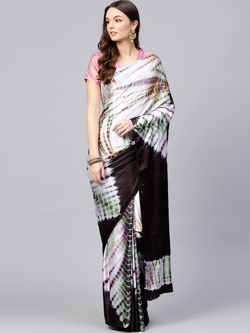 contrast shades shibori saree with blouse - 15669508 - Very Small Image - 1