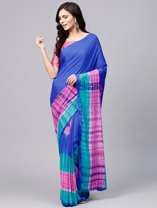 contrast shades shibori saree with blouse - 15669509 - Very Small Image - 1