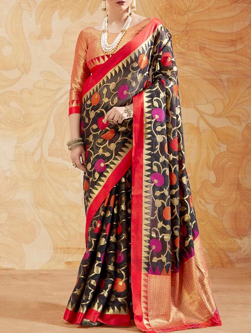 floral zari motif banarasi saree with blouse - 15669516 - Very Small Image - 1