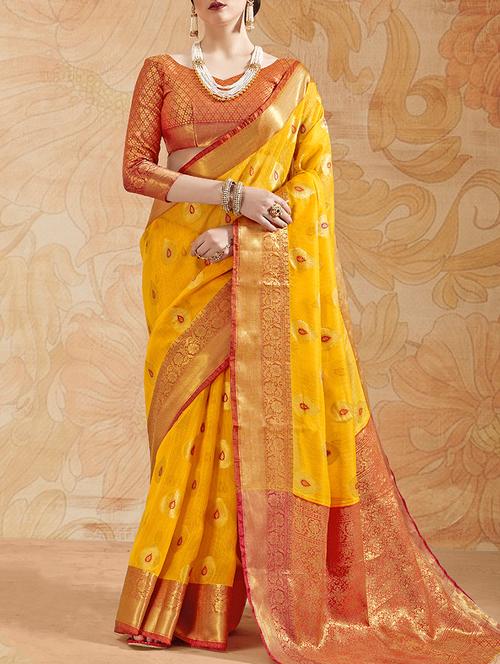 gold zari motif banarasi saree with blouse - 15669518 - Very Small Image - 1