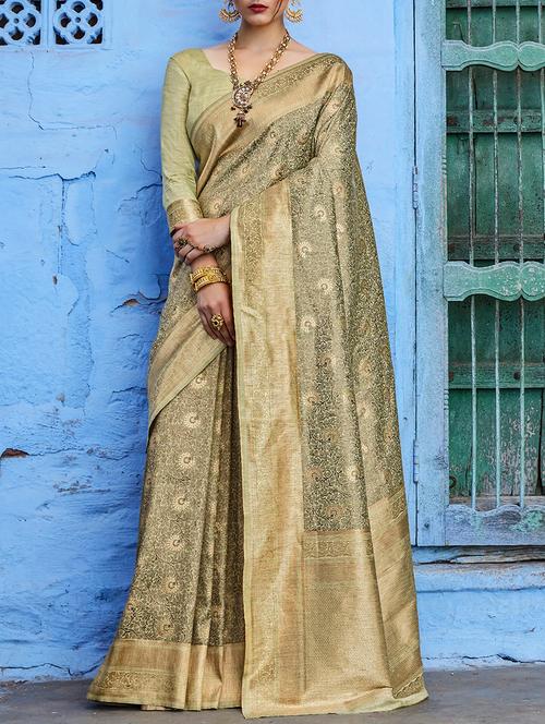 floral zari motif banarasi saree with blouse - 15669530 - Very Small Image - 1