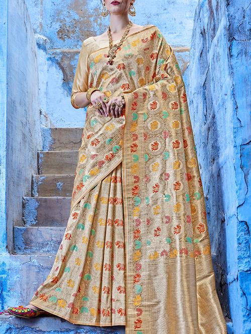 conversational zari motif banarasi saree with blouse - 15669534 - Very Small Image - 1