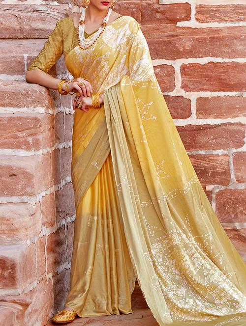 contrast shades batik printed saree with blouse - 15669543 - Very Small Image - 1