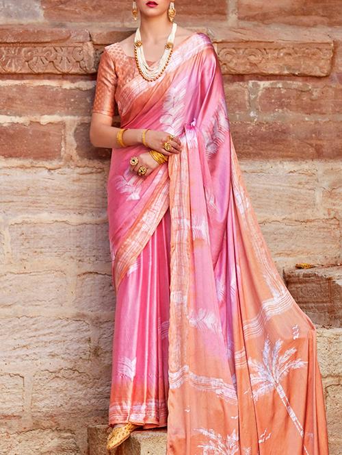 contrast shades batik printed saree with blouse - 15669544 - Very Small Image - 1