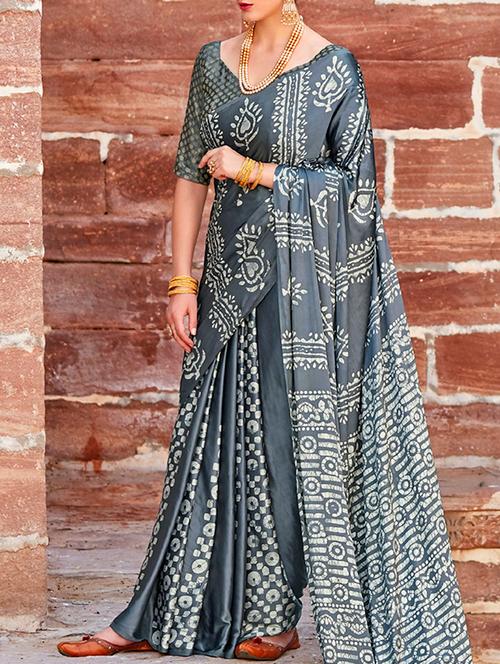 batik printed saree with blouse - 15669547 - Very Small Image - 1