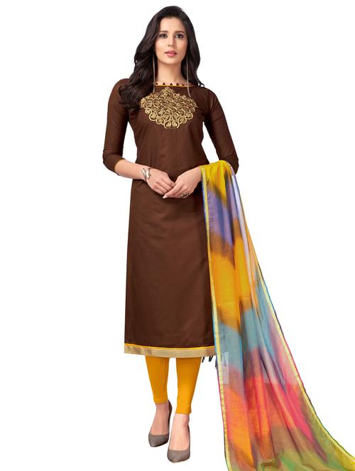 embroidered unstitched churidaar suit - 15669560 - Very Small Image - 1