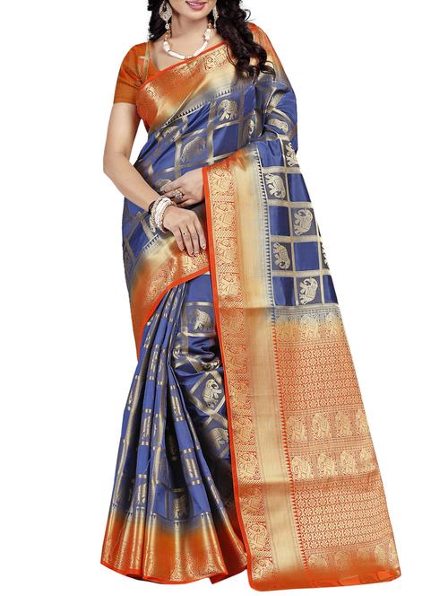 conversational zari motif banarasi saree with blouse - 15670804 - Very Small Image - 1