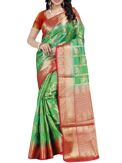 conversational zari motif banarasi saree with blouse - 15670826 - Very Small Image - 1