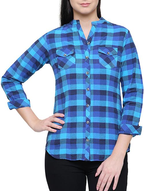 checkered mandarin neck top - 15671407 - Very Small Image - 1