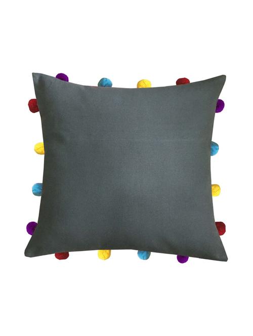 lushomes sedona sage cushion cover with colorful pom poms (single pc, 14 x 14”) - 15671551 - Very Small Image - 1