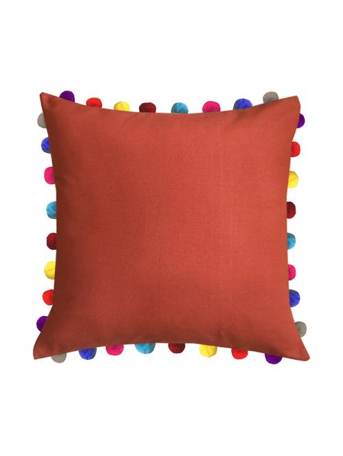 lushomes red wood cushion cover with colorful pom poms (single pc, 24 x 24) - 15671596 - Very Small Image - 1