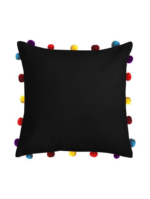 lushomes pirate black cushion cover with colorful pom poms (single pc, 16 x 16”) - 15671626 - Very Small Image - 1