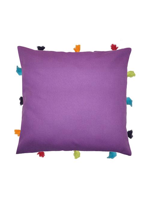 lushomes royal lilac cushion cover with colorful tassels (single pc, 12 x 12”) - 15671645 - Very Small Image - 1