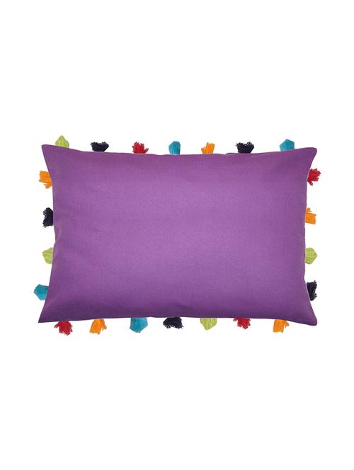 lushomes royal lilac cushion cover with colorful tassels (single pc, 14 x 20) - 15671725 - Very Small Image - 1