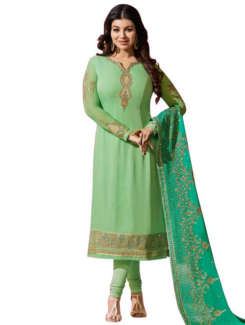 embroidered unstitched churidaar suit - 15671737 - Very Small Image - 1