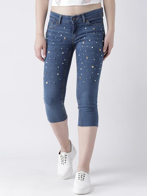 embellished denim capri - 15672241 - Very Small Image - 1