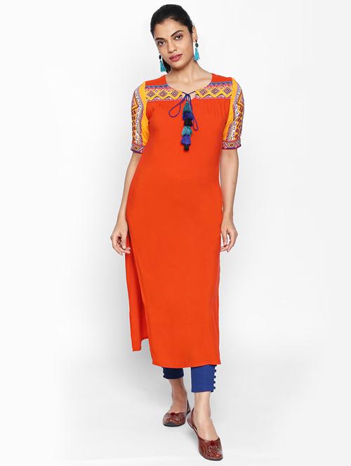 straight printed kurta with tassels - 15673069 - Very Small Image - 1