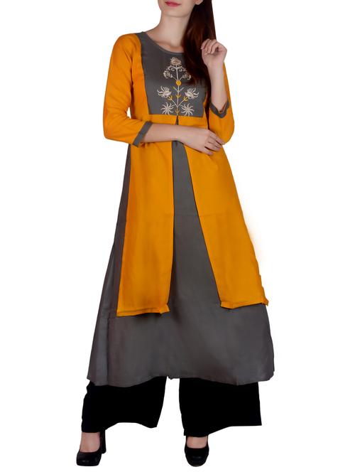 embroidered layered kurta - 15673090 - Very Small Image - 1