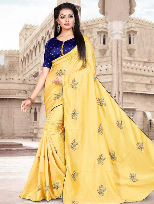lemon conversational embroidered saree with blouse - 15673919 - Very Small Image - 1