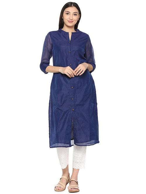 blue solid straight kurta - 15673972 - Very Small Image - 1