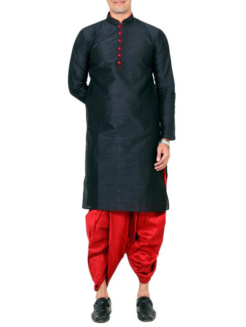 black silk blend dhoti kurta set - 15673991 - Very Small Image - 1