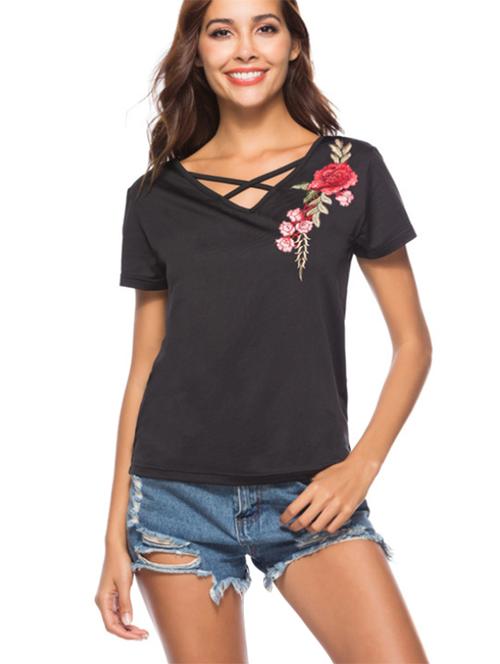criss cross detail embroidered tee - 15674261 - Very Small Image - 1