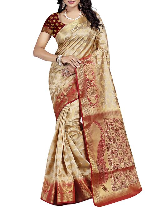 floral zari motif banarasi saree with blouse - 15674504 - Very Small Image - 1