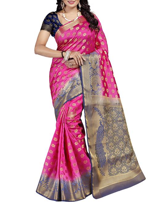 floral zari motif banarasi saree with blouse - 15674767 - Very Small Image - 1