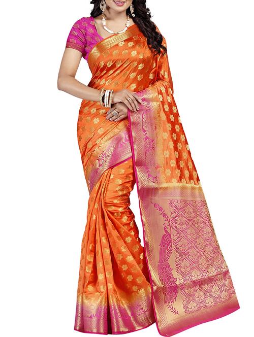floral zari motif banarasi saree with blouse - 15674797 - Very Small Image - 1