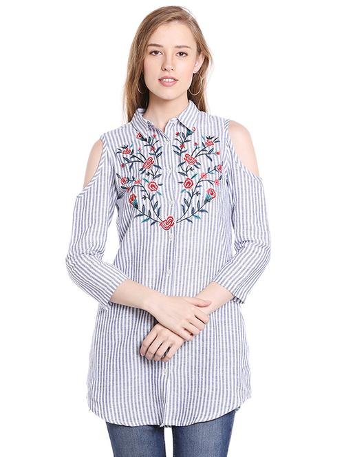 cold shoulder embroidered kurti - 15674939 - Very Small Image - 1