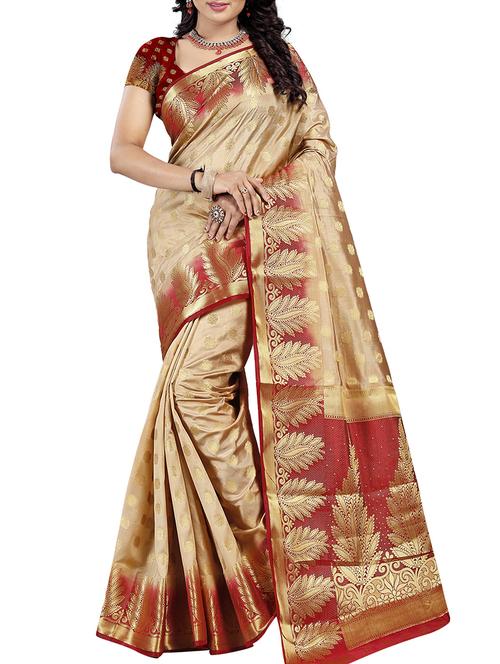 contrast zari border banarasi saree with blouse - 15675008 - Very Small Image - 1