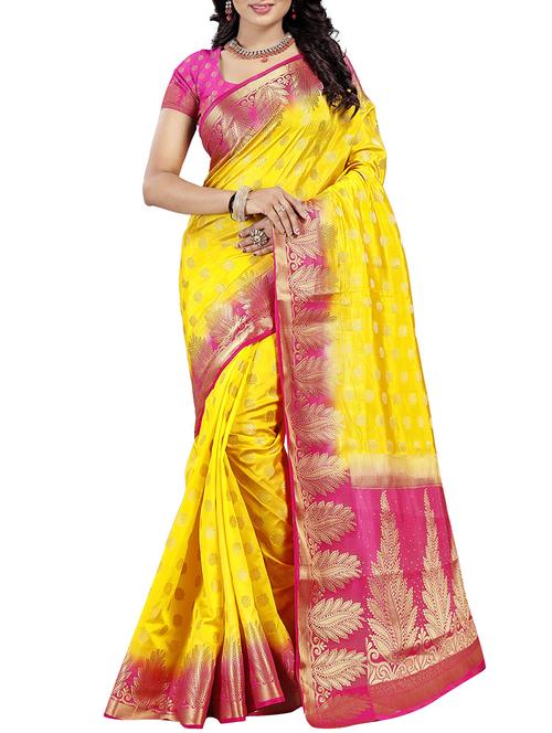contrast zari border banarasi saree with blouse - 15675080 - Very Small Image - 1